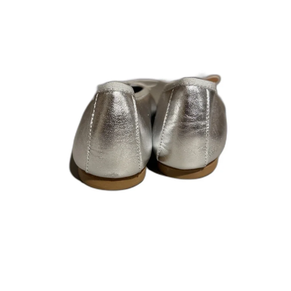 NUR Italy Ballet Flats Metallic Silver Leather Bow Women EU 39 US 8.5 Flat Shoes